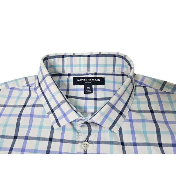 Mizzen + Main Leeward Button Up Shirt Check Men's XXL Trim Fit White Blue - Picture 1 of 9